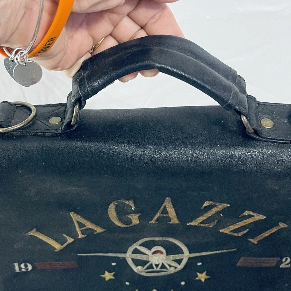 Vintage READ Lagazzi Trans Atlantic‎ Flight Messenger Bag Black Embroidered Dad